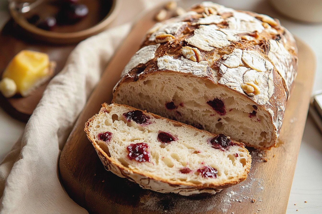 Irresistible Crusty Cranberry Nut No-Knead Bread