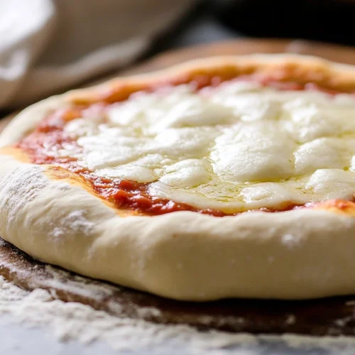 A bowl of easy homemade pizza dough ready for baking.